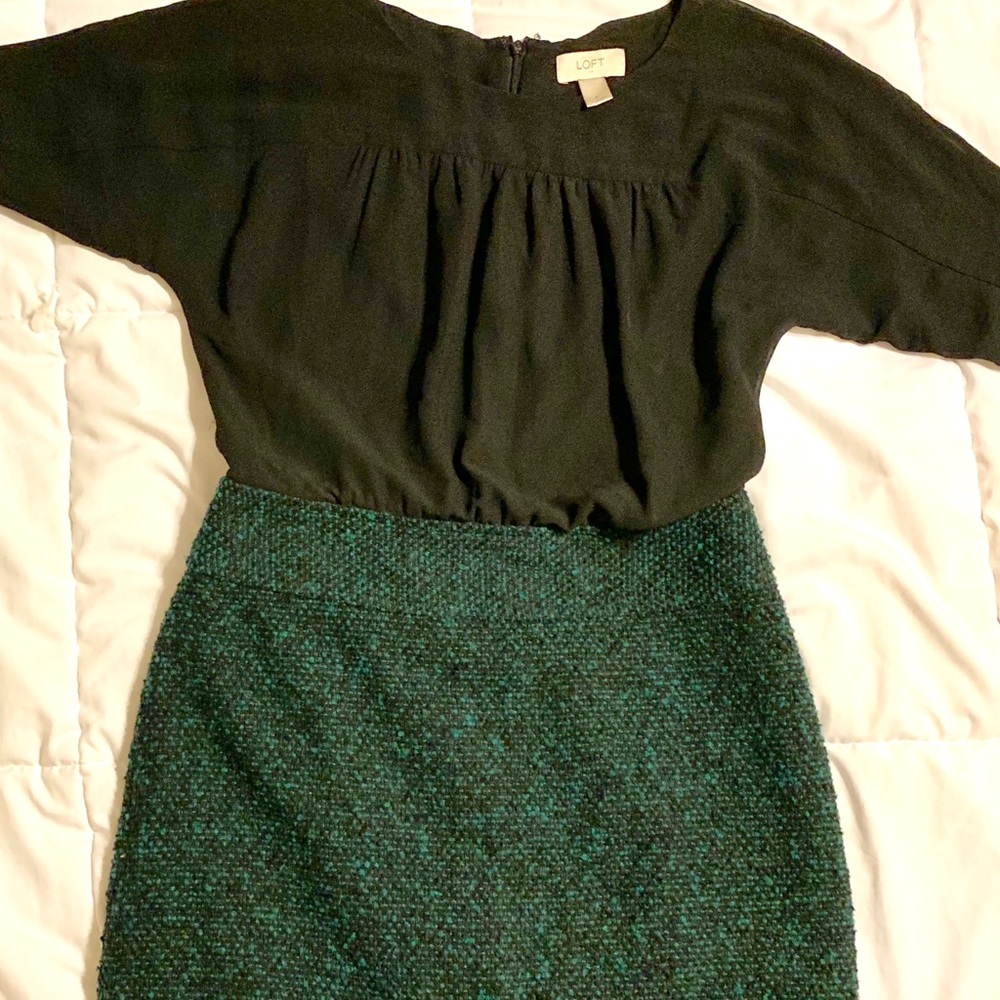 Loft Green Tweed Dress